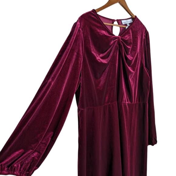 NEW Modern Abstract Taylor Velvet Midi Dress 3X Red Burgundy Twist Neck Keyhole - Picture 4 of 12